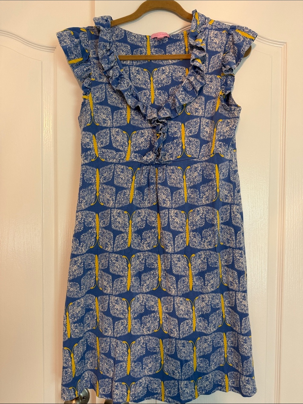 Lilly Pulitzer Blue and Yellow Ruffle-Front Printed Midi Dress - Picture 1 of 5